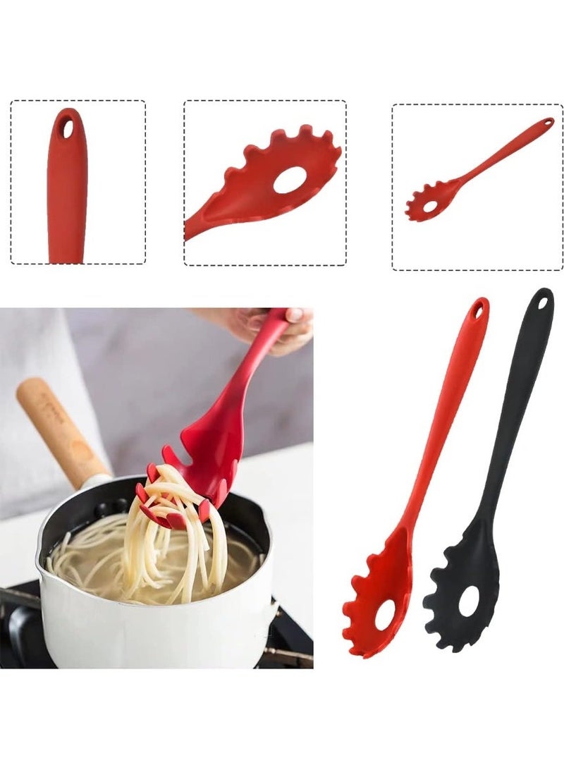 Silicone Pasta Fork, 2Pcs Spaghetti Spoon Pasta Fork High Heat Resistant 480°F Hygienic Spaghetti Server Food Grade Pasta Spoon BPA Free Noodle Spoon - Image 2